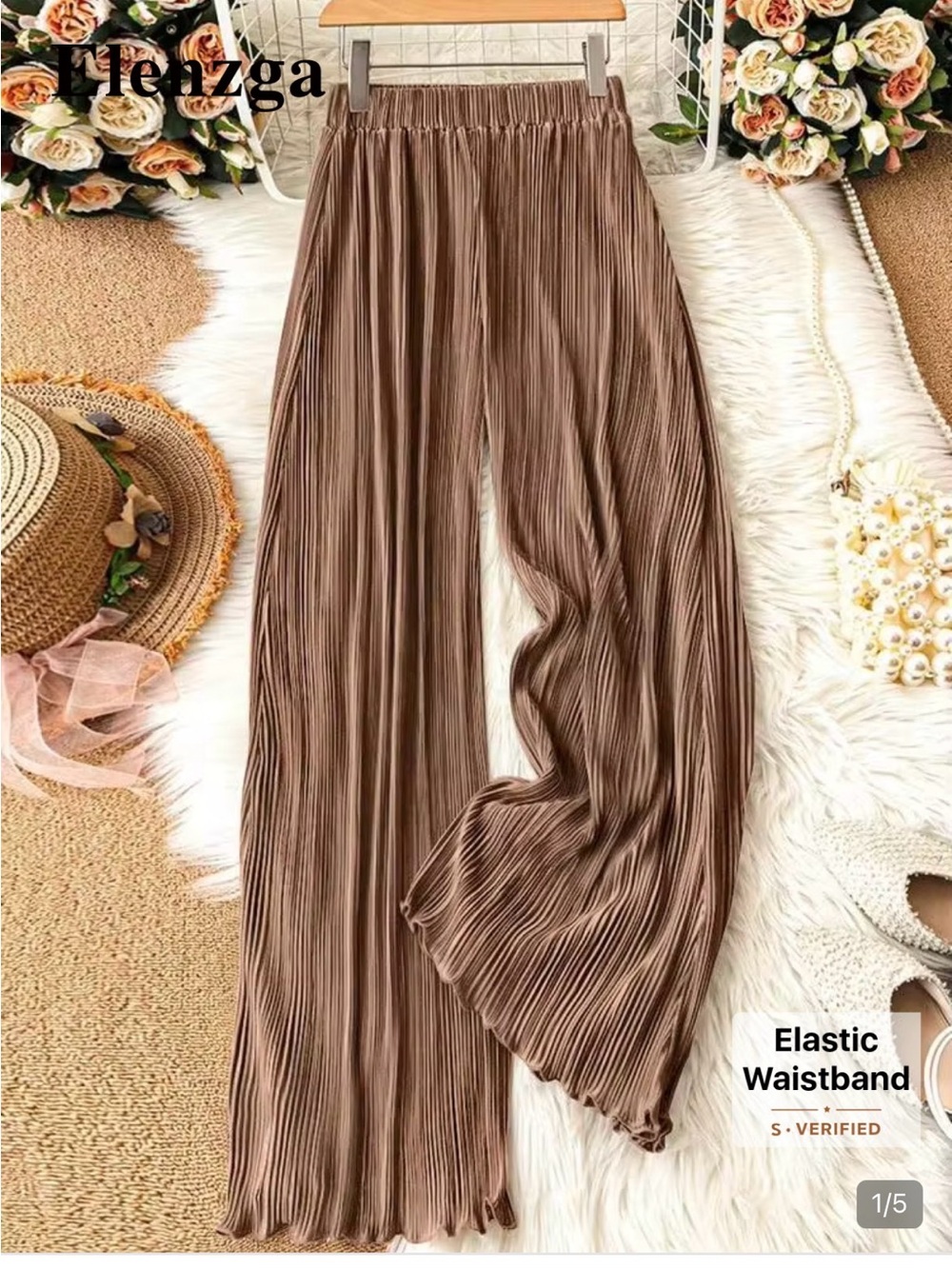 Women's Drapey Wide-Leg Pants - Brown (SHEIN)